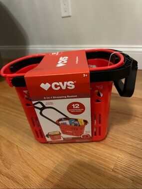 NEW RARE CVS 2-in 1 shopping basket with wheels with 12 accessories kid toy play